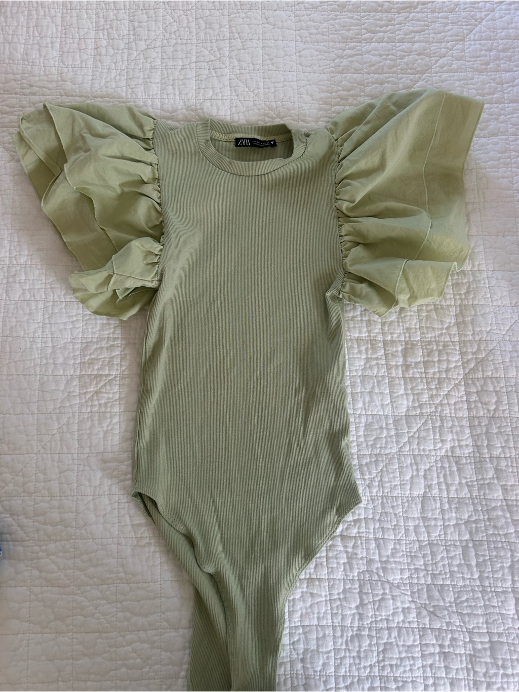 Zara Light Green Puff Sleeve Bodysuit